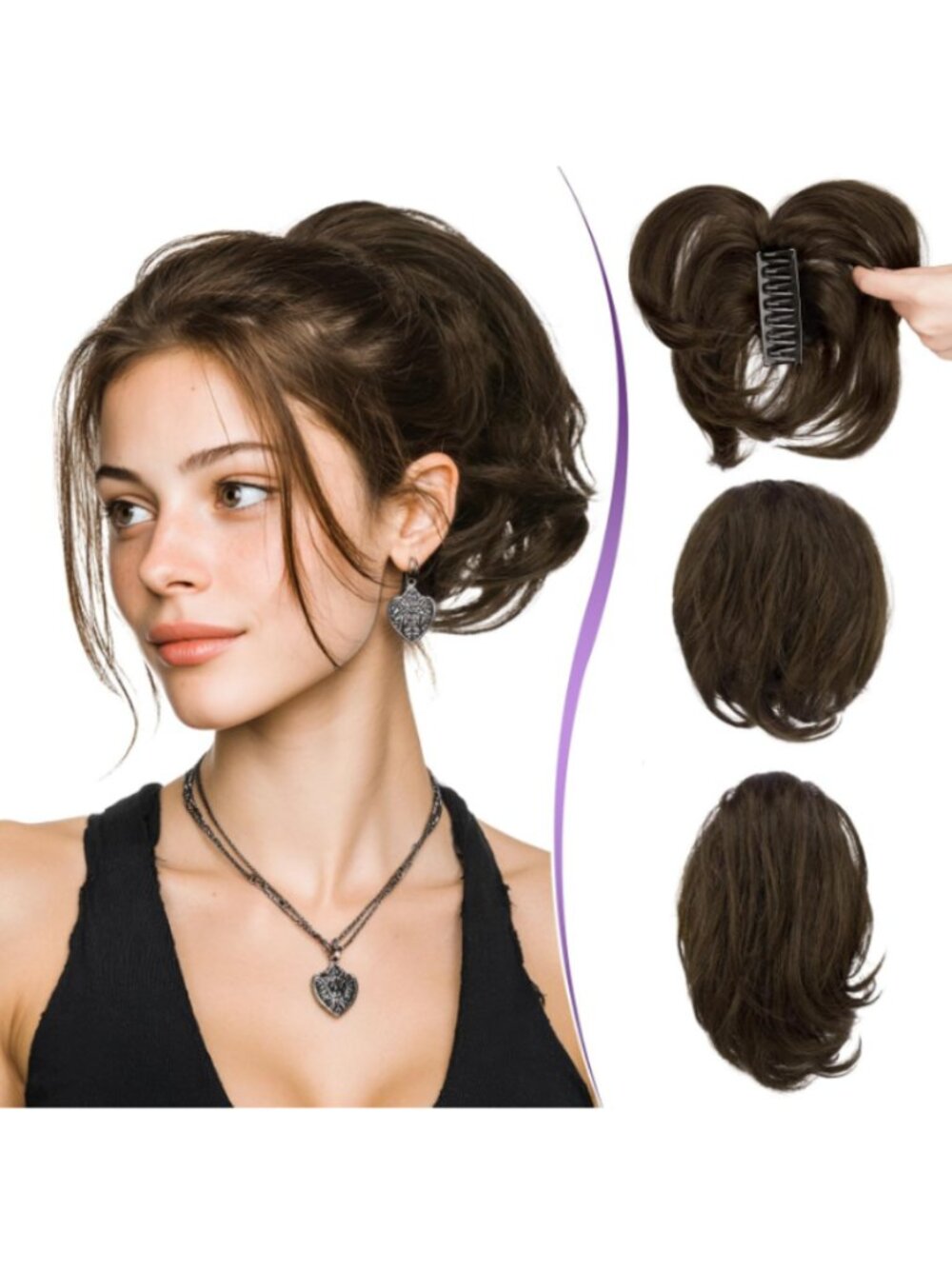 Dark Brown Claw Clip Ponytail Extension | 9" Curly Brunette Ponytail Hairpiece